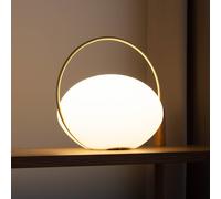 UMAGE LED rechargeable table lamp Orbit, white/brass, IP44, CCT