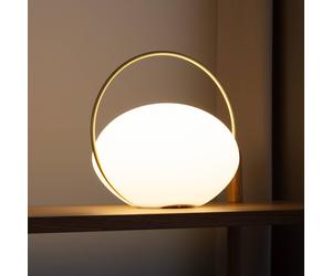 UMAGE LED rechargeable table lamp Orbit, white/brass, IP44, CCT