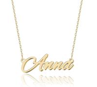 UMAGICBOX Personalised Name Necklace | 14 Fonts to Choose From | Customisable Pendant Made of 18K Gold-Plated Stainless Steel and Sterling Silver | Unforgettable Gift for Her, 45 cm, Gold, No Gemstone