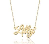 UMAGICBOX Personalised Name Necklace | 14 Fonts to Choose From | Customisable Pendant Made of 18K Gold-Plated Stainless Steel and Sterling Silver | Unforgettable Gift for Her, 45 cm, Gold, No Gemstone