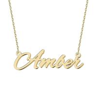 UMAGICBOX Personalized 18K Gold Name Necklace Amber - Customizable Engraved Stainless Steel Pendant for Women - Unique Gift for Birthdays, Anniversaries, Graduations, and Valentine's Day