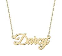 UMAGICBOX Personalized 18K Gold Name Necklace Darcy - Customizable Engraved Stainless Steel Pendant for Women - Unique Gift for Birthdays, Anniversaries, Graduations, and Valentine's Day