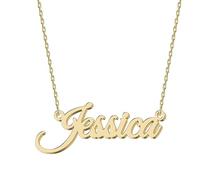 UMAGICBOX Personalized 18K Gold Name Necklace Jessica - Customizable Engraved Stainless Steel Pendant for Women - Unique Gift for Birthdays, Anniversaries, Graduations, and Valentine's Day