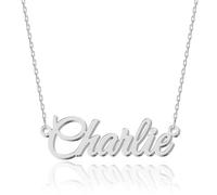 UMAGICBOX Personalized Silver Name Necklace Charlie - Customizable Engraved Stainless Steel Pendant for Women - Unique Gift for Birthdays, Anniversaries, Graduations, and Valentine's Day