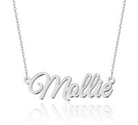 UMAGICBOX Personalized Silver Name Necklace Mollie - Customizable Engraved Stainless Steel Pendant for Women - Unique Gift for Birthdays, Anniversaries, Graduations, and Valentine's Day
