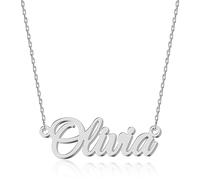 UMAGICBOX Personalized Silver Name Necklace Olivia - Customizable Engraved Stainless Steel Pendant for Women - Unique Gift for Birthdays, Anniversaries, Graduations, and Valentine's Day
