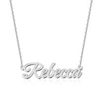 UMAGICBOX Personalized Silver Name Necklace Rebecca - Customizable Engraved Stainless Steel Pendant for Women - Unique Gift for Birthdays, Anniversaries, Graduations, and Valentine's Day