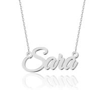 UMAGICBOX Personalized Silver Name Necklace Sara - Customizable Engraved Stainless Steel Pendant for Women - Unique Gift for Birthdays, Anniversaries, Graduations, and Valentine's Day