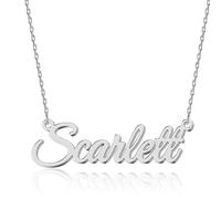 UMAGICBOX Personalized Silver Name Necklace Scarlett - Customizable Engraved Stainless Steel Pendant for Women - Unique Gift for Birthdays, Anniversaries, Graduations, and Valentine's Day