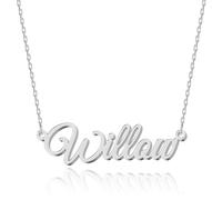 UMAGICBOX Personalized Silver Name Necklace Willow - Customizable Engraved Stainless Steel Pendant for Women - Unique Gift for Birthdays, Anniversaries, Graduations, and Valentine's Day