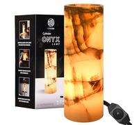 UMAID Elegant Handcrafted Onyx Marble Table Lamp, Warm Amber Glow, Relaxing Table Lamp for Office, Bedroom, Living Room, and Bedside, Includes Bulb & Dimmable Cord, Unique Home Decor Gifts (Cylinder)