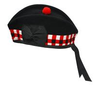 UMAM Glengarry Cap-Traditional Scottish Hat,100% Wool, Acrylic Wool Tartan,Kilts/Bagpipes Accessories,Polyester Cotton Ribbon, Black & Red Diced, 6.75