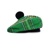 UMAM Scottish Traditional Tam o' Shanter Flat Bonnet Kilt Tammy Hat One Size in Many Tartans and Solid Colors Winter Hat - Green - L