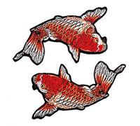 Umama Patch Set of 2 Red Carp Koi Fish Applique Patch Japanese Lucky Animal Embroidered Iron On Patches Craft Decorative Repair Logo Fabric Jeans Jackets Shoes Caps Bags
