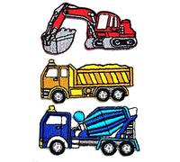 Umama Patch Set of 3 Mini Backhoe Digger Tractor Loader Heavy Truck Dump Concrete Cartoon Applique Patch Construction Cars Embroidered Iron On or Sew On Patch Craft Clothing Decorative Repair