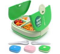 Umami Kids Lunch Box with Cutlery, Leak-Proof, Durable, Bento-Style, 3 Big Compartments, Ideal Portion Sizes for Ages 3 to 9, for Daycare Boys and Girls, BPA-Free, Microwave & Dishwasher Safe (Green)