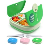 Umami Kids Lunch Box with Cutlery, Leak-Proof, Durable, Bento-Style, 3 Big Compartments, Ideal Portion Sizes for Ages 3 to 9, for Daycare Boys and Girls, BPA-Free, Microwave & Dishwasher Safe (Green)