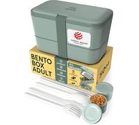 Umami Lunch Box Containers w/ 4 Utensils, 2 Sauce Jars, Red Dot Design Award Winner, Nestable Space-Saving Bento Box Adult, 100% Leakproof, Microwavable Lunch Containers for Adults