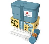 Umami Lunch Box Containers w/ 4 Utensils, 2 Sauce Jars, Nestable Space-Saving Bento Box Adult, 100% Leakproof, Microwavable Lunch Containers for Adults, Design Award Winner, Mint Blue, 1500 ml
