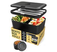 Umami Bento Box Adult That is Easy to Clean & 100% Leakproof, Microwave & Dishwasher Safe, Small Lunch Box Container Great for Lunch-On-The-Go and Picnics, Black