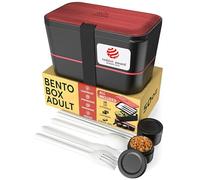 Umami Lunch Box Containers w/ 4 Utensils, Sauce Jar, Nestable Space-Saving Bento Box Adult, 100% Leakproof, Microwavable Lunch Containers for Adults, Design Award Winner