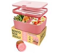 Umami Bento Box Adult Lunch Box, Space-Saving Nestable Design w/4 Utensils, 1 Sauce Jar, Versatile, Leakproof Bento Lunch Box, Microwavable, Dishwasher Safe Lunch Containers for Adults