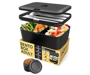 Umami Lunch Box Containers w/ 4 Utensils, Sauce Jar, Nestable Space-Saving Bento Box Adult, 100% Leakproof, Microwavable Lunch Containers for Adults, Design Award Winner