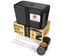 Umami Mami Lunch Box Containers w/ 4 Utensils, 2 Sauce Jars, Nestable Space-Saving Black Bento Box Adult, 100% Leakproof, Microwavable Lunch Containers for Adults, Red Dot Design Award Winner