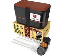 Umami Premium Bento Box Adult, Design Award Winner, Space-Saving Nestable Lunch Box w/Wood Lid, 4 Utensils, 2 Sauce Jars, 100% Leakproof, Microwave Safe Lunch Containers for Adults