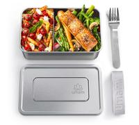 Umami Stainless Steel Lunch Box w/Fork & Adjustable Divider, Microwave (Yes!) & Dishwasher Safe, Leakproof, Stackable Food Containers for Adults, Large Stainless Steel Metal Bento Box