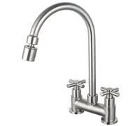 UMANYI Bar Pre Faucet 2 Hole 4 inch Deck Mount Commercial Kitchen Faucet 2 Handle Stainless Steel Brushed Nickel Utility Laundry Sink Faucet with Aerator SSKF10-1Z