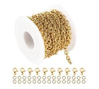 UMAOKANG 16.4 Feet Gold Chain Spool Stainless Steel Rolo Cable Chains for Jewelry Making Cross Bracelets Necklace Chains Bulk with Lobster Clasps and Jump Rings