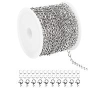 UMAOKANG 32.8 Feet Stainless Steel Extender Chain Links for Jewelry Making, Silver Chain Bulk with Lobster Clasps and Open Jump Rings
