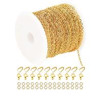 UMAOKANG 33 Feet Gold Plated Chains for Jewelry Making Flat Cable Chain Link Spool DIY Craft Earring Bracelet Necklace Chain Bulk with Lobster Clasps Jump Rings Pinch Clip Clasp
