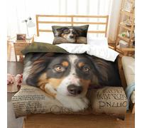 UMASQOPAM Australian Shepherd Comforter Covers for Boys Girls Duvet Cover 3D Printed Quilt Cover with Zipper Closure with Pillow Cases Soft Microfiber Bedding Set 2 Pieces Single(135x200cm)