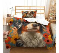 UMASQOPAM Australian Shepherd Dog 3D Print Quilt Cover Comforter Covers Duvet Cover for Boys Girls Soft Microfiber with Pillow Cases with Zipper Closure Bedding Set 2 Pieces Single(135x200cm)