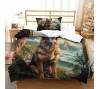 UMASQOPAM German Shepherd 3D Print Comforter Covers Duvet Cover for Teens And Adults Quilt Cover with Zipper Closure with Pillow Cases Bedding Set Soft Microfiber 2 Pieces Single(135x200cm)