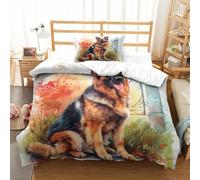 UMASQOPAM German Shepherd Quilt Cover Comforter Covers Duvet Cover for Teens And Adults 3D Print with Pillow Cases Bedding Set with Zipper Closure Soft Microfiber 2 Pieces Single(135x200cm)