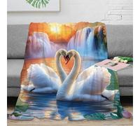 UMASQOPAM Swan 3D Printed Throw Blanket Bedding Gifts Plush Lightweight Fluffy Soft Cozy for Holiday Bed Couch for Boys Girls All Season Couch Sofa 80x90inch(200x230cm)