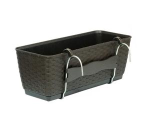 (Umber, L38.6cm xW15.4cm x H14.2cm) Hanging Flower Box Planter Basket Self Watering Rattan Look Plastic Rectangle