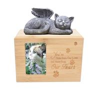 Umberdom Cat Ashes Box, Bamboo Ashes Box for Cat, Cat Ashes Holder Casket Keepsake Memorial Gift with Picture Frame- Cat Angel (You‘re, Small)