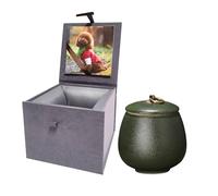 Umberdom Ceramic Dog Urn Cat Urn Handicrafted Ashes Keepsake Memorial Gift, Ashes Holder with Photo Display Box, Matte Malachite Green