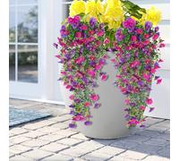 umbolite Artificial Hanging Flowers for Outdoors UV Resistant Faux Silk Fake Hanging Flowers Plants for Balcony Porch Fence Patio Office Classroom Wall Decor 2 Pack (Two Tone Purple)