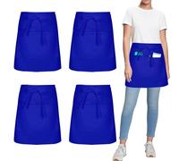 umboom 4 Pack Blue Chef Apron, Short Waist Apron with 3 Pockets for Women Men Waiter Waitress Restaurant Bar Cafe Shop Work Clean Garden Catering Cooking Baking (Polycotton - Blue)