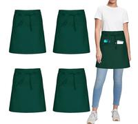 umboom 4 Pack Green Chef Apron, Short Waist Apron with 3 Pockets for Women Men Waiter Waitress Restaurant Bar Cafe Shop Work Clean Garden Catering Cooking Baking (Polycotton - Green)