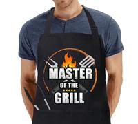 umboom BBQ Aprons for Men, Funny Grilling Gifts for Dad Husband Boyfriend Family or Friends on Father's Day Birthday New Home Valentine's Day Christmas, Personalised Black Chef Apron (Grill)