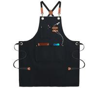 umboom Black Canvas Apron, Chef Work Apron for Men Women with Adjustable Strap and 3 Pockets, Perfect for Servers Kitchen Garden Restaurant Cafe Bar Cooking Baking Painting, Cross Back