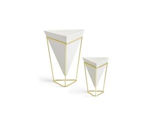 Umbra 1004372-524 Trigg Desktop Planter Vase & Geometric Container - White Ceramic & Brass - Set of 2