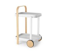 Umbra Bellwood Bar and Serving Cart, Modern 2 Tier Mobile Cart on Wheels with Removable Trays, White/Natural