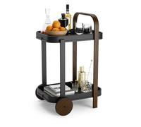 Umbra Bellwood Bar and Serving, Modern 2 Tier Mobile Cart on Wheels with Removable Trays, Black/Walnut, Wood Metal